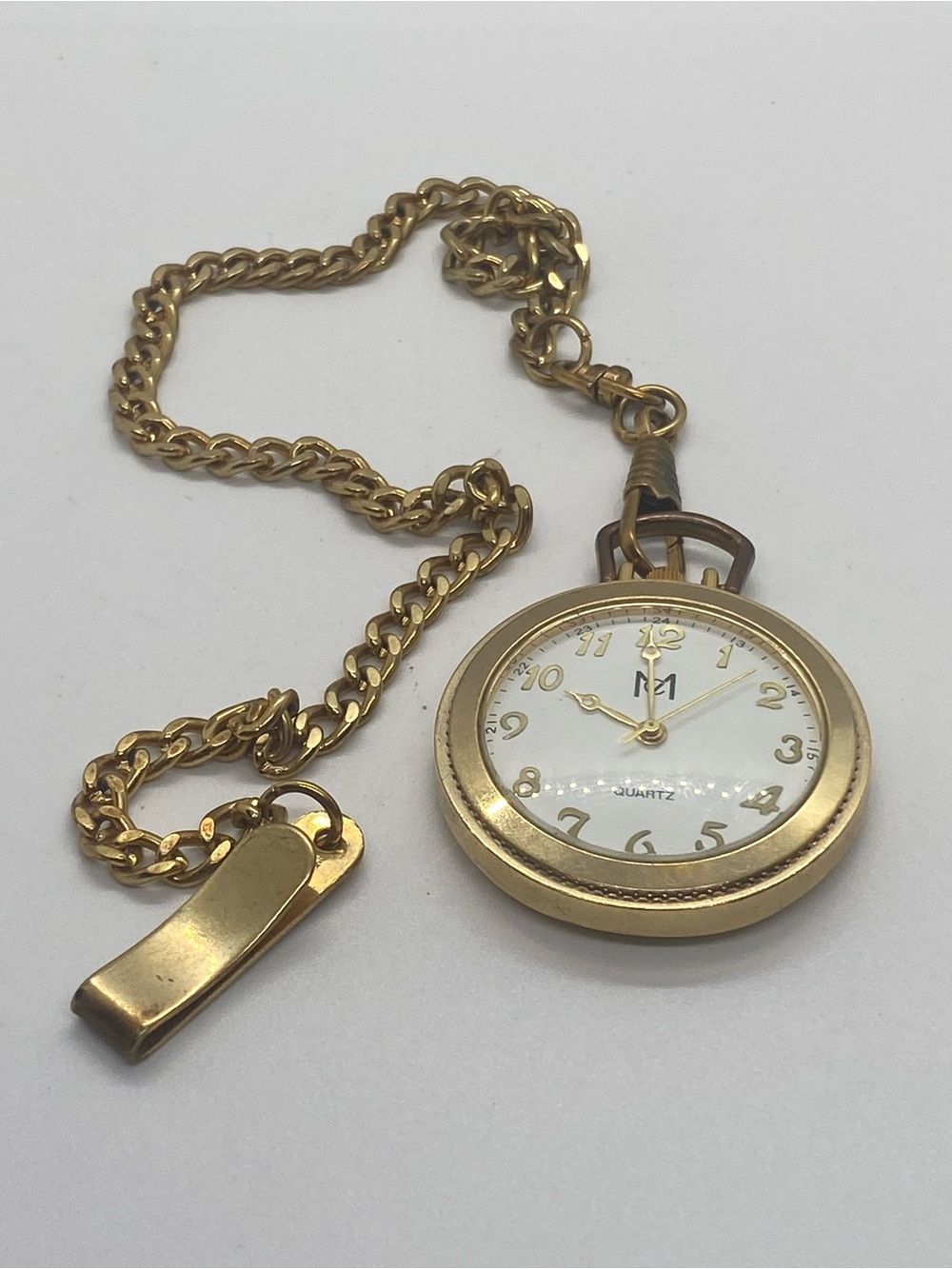 Ladies Quartz Gold-Tone Pocket Watch with Chain